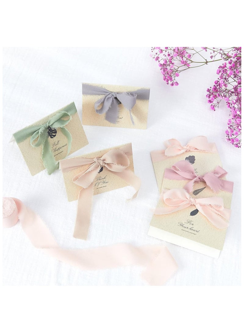 DELGREEN 4 Rolls Handmade Fringe Chiffon Silk Ribbon 1 1/2 Inch x 7Yd Cream & Green Ribbons Set for Wedding Invitations Bridal Bouquets Gifts Wrapping DIY Crafts(4cm*5m) - Image 5
