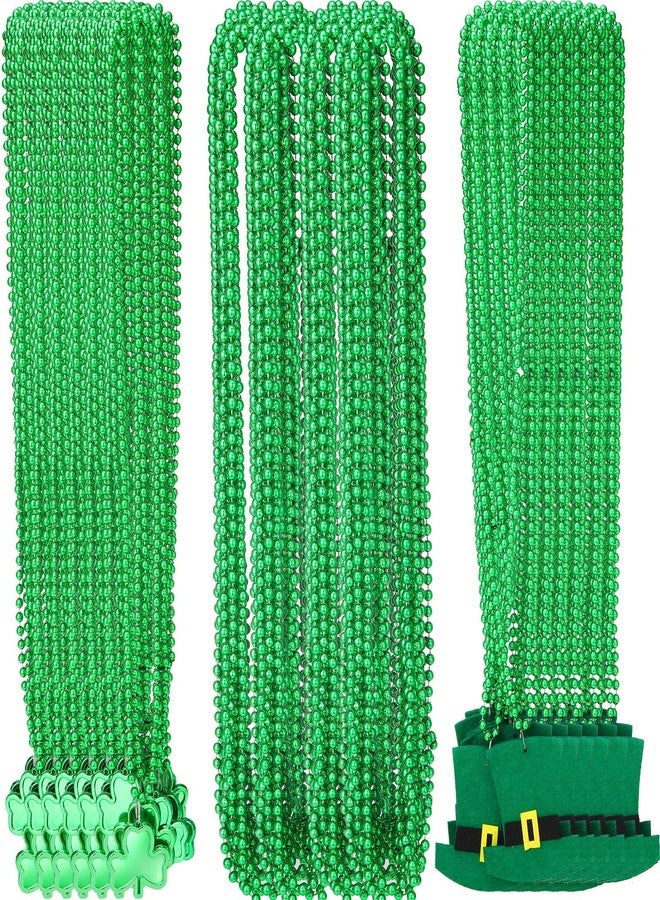 Batiyeer 120 Pieces St. Patricks Day Shamrock Bead Necklaces Bulk Mardi Gras Bead Necklaces Metallic Green Shamrock Clover Beads Necklaces for St. Patrick's Day Mardi Gras Party Favors Supplies - Image 1