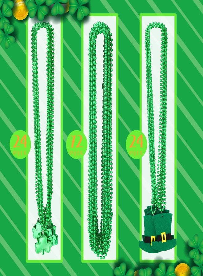 Batiyeer 120 Pieces St. Patricks Day Shamrock Bead Necklaces Bulk Mardi Gras Bead Necklaces Metallic Green Shamrock Clover Beads Necklaces for St. Patrick's Day Mardi Gras Party Favors Supplies - Image 3