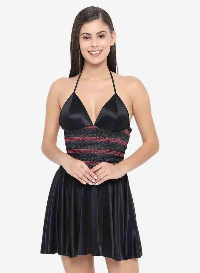 Take Two Shirred Halter Neck Satin Babydoll By Klamotten