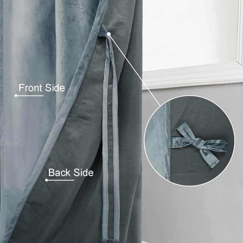 JIUZHEN Stone Blue Velvet Curtains Room Darkening & Noise Reducing Rod Pocket Window Drapes for Bedroom/Living Room/Office/Bathroom  W52 x L108  2 Panels  Stone Blue - Image 4
