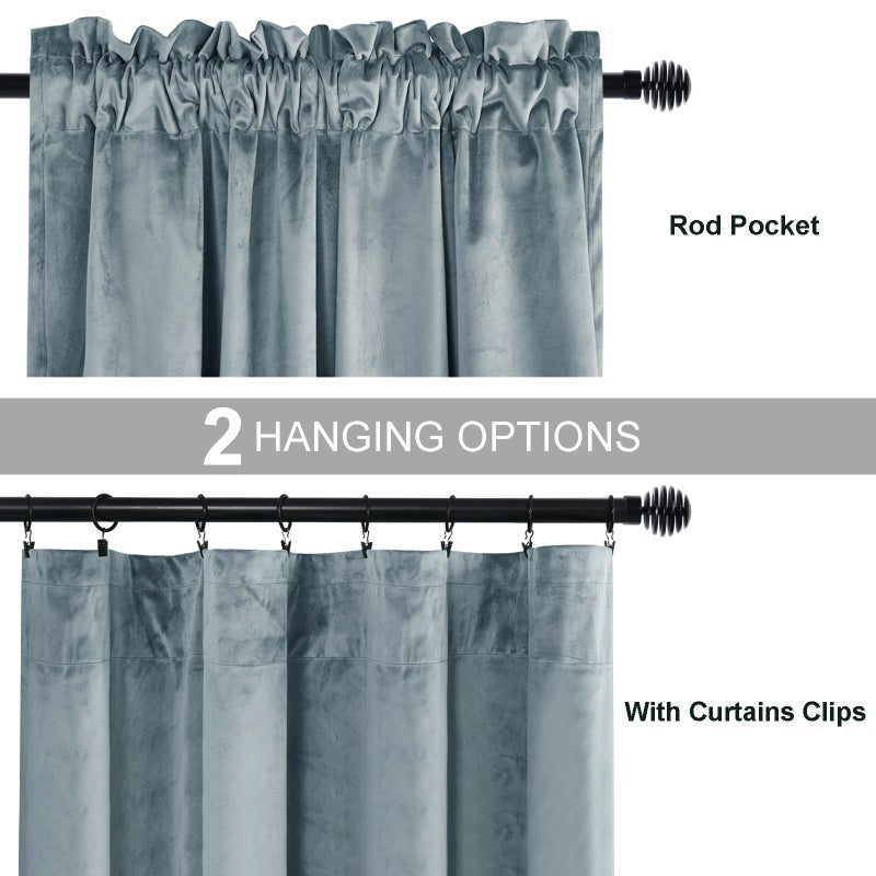 JIUZHEN Stone Blue Velvet Curtains Room Darkening & Noise Reducing Rod Pocket Window Drapes for Bedroom/Living Room/Office/Bathroom  W52 x L108  2 Panels  Stone Blue - Image 3