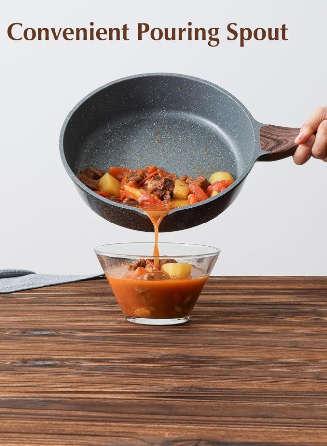 Nonstick Deep Frying Pan Skillet, 26cm Saute Pan with Lid, Stay-cool Handle, Chef Pan Healthy Stone Cookware Cooking Pan, Induction Compatible - Image 4