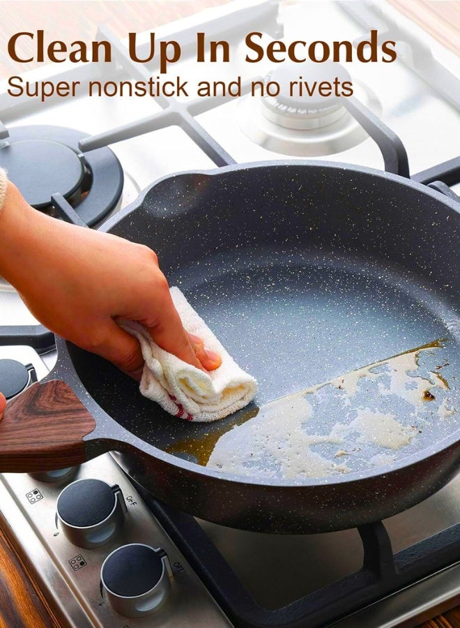 Nonstick Deep Frying Pan Skillet, 26cm Saute Pan with Lid, Stay-cool Handle, Chef Pan Healthy Stone Cookware Cooking Pan, Induction Compatible - Image 3