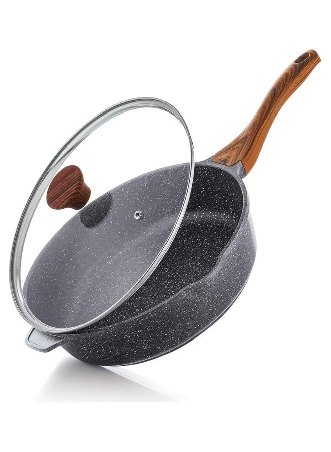 Nonstick Deep Frying Pan Skillet, 26cm Saute Pan with Lid, Stay-cool Handle, Chef Pan Healthy Stone Cookware Cooking Pan, Induction Compatible - Image 1