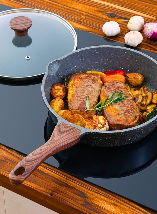 Nonstick Deep Frying Pan Skillet, 26cm Saute Pan with Lid, Stay-cool Handle, Chef Pan Healthy Stone Cookware Cooking Pan, Induction Compatible - Image 2