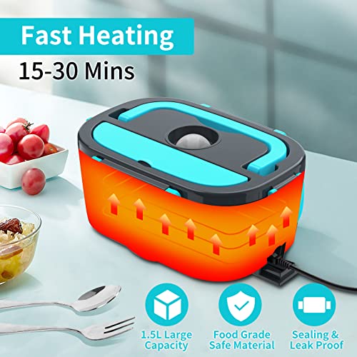 CHARMDOO Electric Lunch Box, Food Warmer Heater 12V 24V 110V, 80W Faster Heated Lunch Box for Car/Truck/Home Portable Heating Boxes with 1.5L 304 SS Container Fork & Spoon - Image 2