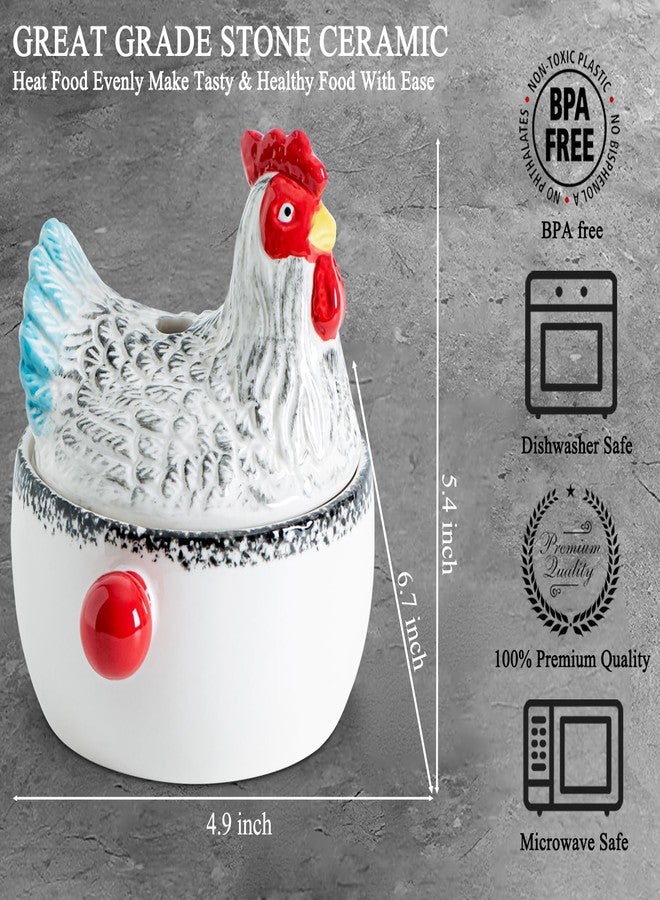 GABROC Chicken Shaped Ceramic Wave Microwave Cooker Hen Shaped Stone Wave Microwave Cooker Microwave Egg Cooker Multi-Functional Microwave Steamer & Pasta Cooker Casserole Saucepan Stew Cooker - Image 4