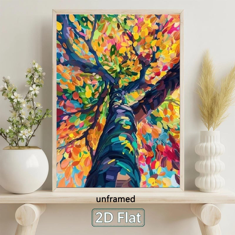 عمل فني تجريدي على قماش على شكل شجرة ملونة بدون إطار ثنائي الأبعاد 11.8×15.7 بوصة، ملصق بطابع طبيعي، ديكور لغرفة المعيشة وغرفة النوم والمكتب والمقهى والاستوديو، هدية لعشاق الفن وأصحاب المنازل ومصممي الديكور الداخلي. - Image 1