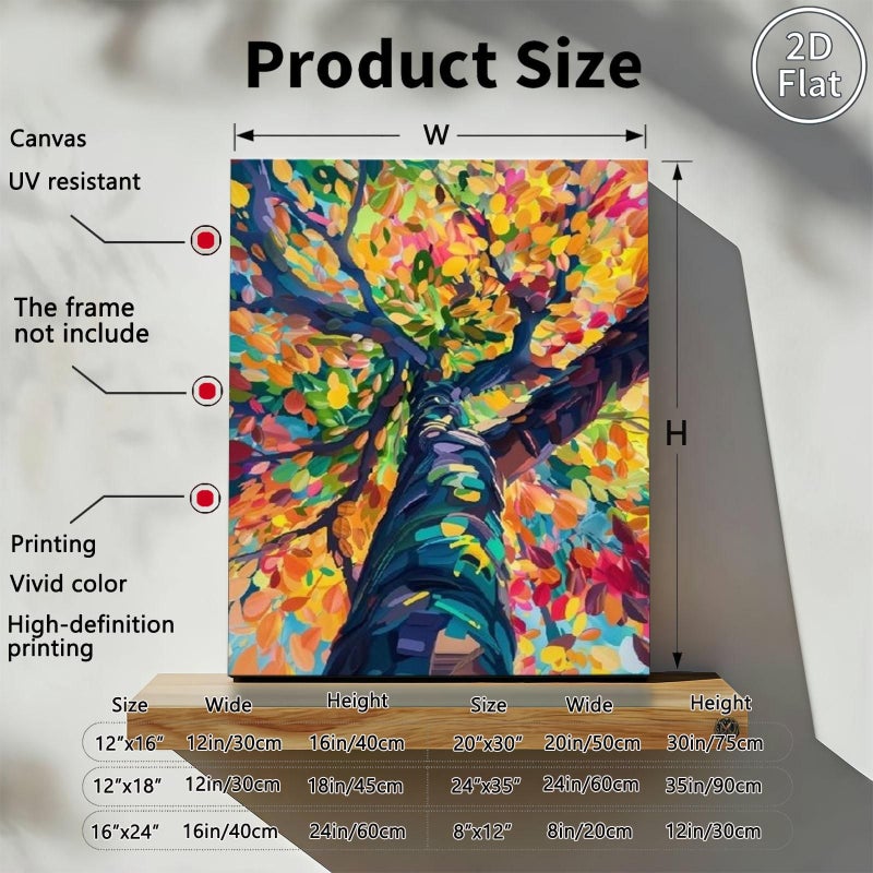 عمل فني تجريدي على قماش على شكل شجرة ملونة بدون إطار ثنائي الأبعاد 11.8×15.7 بوصة، ملصق بطابع طبيعي، ديكور لغرفة المعيشة وغرفة النوم والمكتب والمقهى والاستوديو، هدية لعشاق الفن وأصحاب المنازل ومصممي الديكور الداخلي. - Image 2