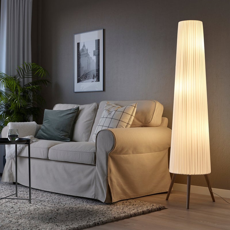 Baitique Pleated Shade Floor Lamp, Beech & White, 154 cm - Image 2