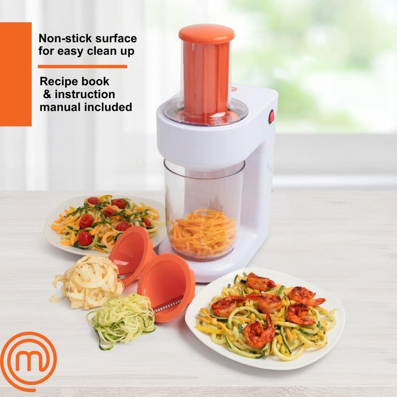Master Chef Electric Spiralizer- 3-in-1 Vegetable Noodle Pasta Maker- Homemade Low Carb, Keto, Vegan, Gluten Free- Zoodle Zucchini Veggie Slicer & XL Hopper, FREE Recipes- Quick Healthy Meal Prep Gift - Image 4