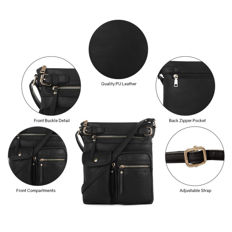 SG SUGU Katie Lightweight Medium Crossbody Bag Shoulder Bag with Multi Pocket for Women | BLACK - Image 5