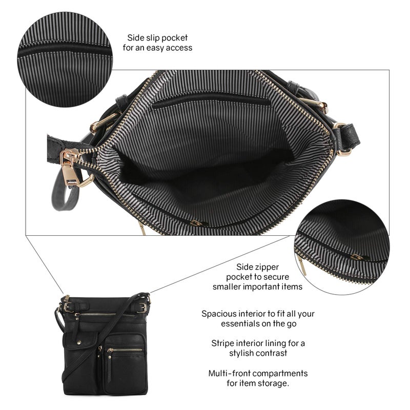 SG SUGU Katie Lightweight Medium Crossbody Bag Shoulder Bag with Multi Pocket for Women | BLACK - Image 4