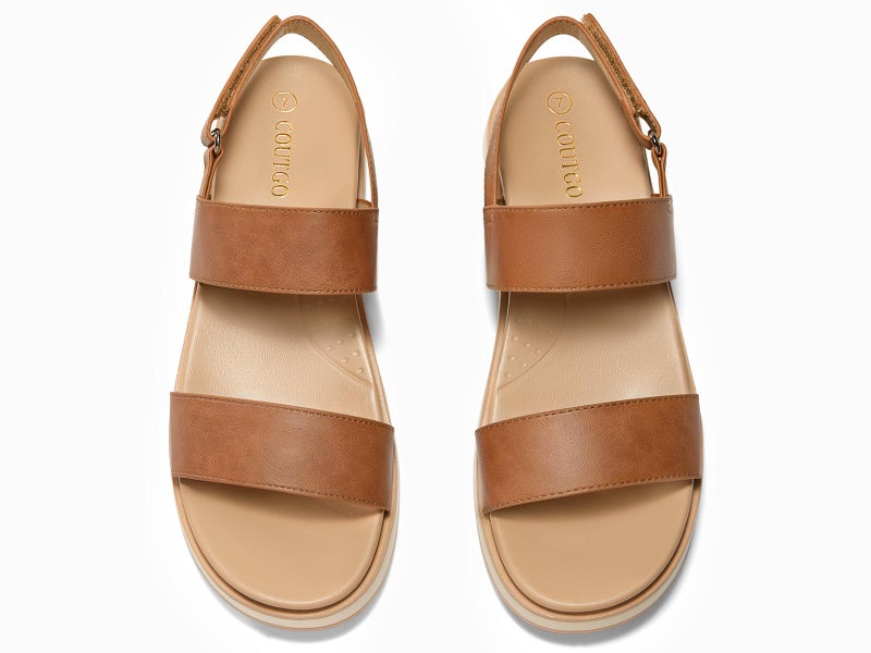 Coutgo Womens Flat Sandals Comfortable Arch Support Adjustable Double Strap Lightweight Summer Sandals, Brown, Size 7.5 - Image 5