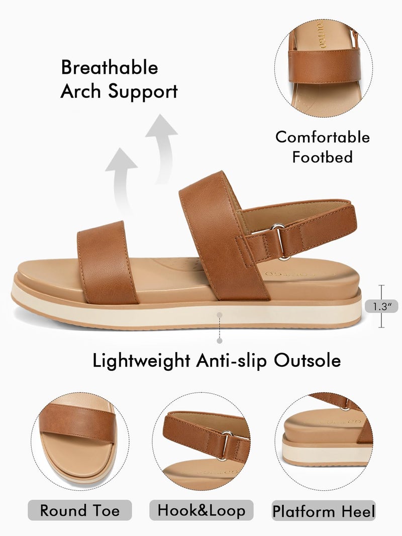Coutgo Womens Flat Sandals Comfortable Arch Support Adjustable Double Strap Lightweight Summer Sandals, Brown, Size 7.5 - Image 4