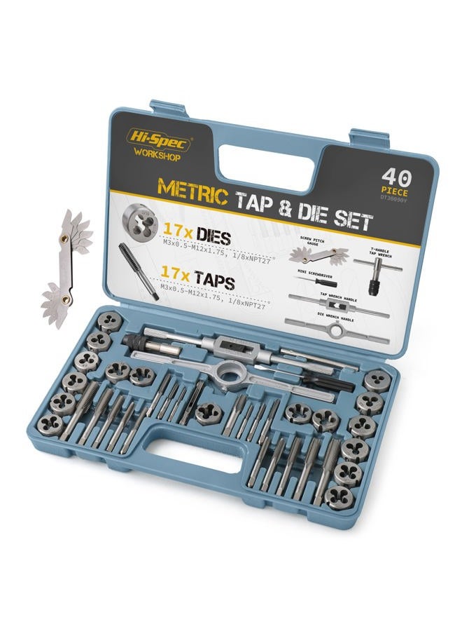 Hi-Spec 40-Piece Metric Tap and Die Set with Accessories – Complete M3 to M12 Threading and Tapping Kit - Image 1