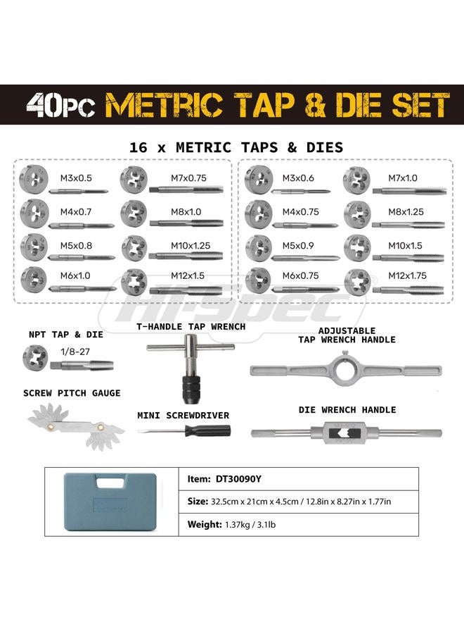 Hi-Spec 40-Piece Metric Tap and Die Set with Accessories – Complete M3 to M12 Threading and Tapping Kit - Image 2