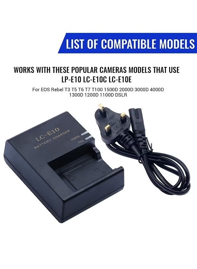 ZVEV LC-E10 Cameras Charger for LC-E10 LC-E10C LC-E10E Batteries for Canon EOS Rebel T7 T6 T5 T3 T100 4000D 3000D 2000D 1500D 1300D 1200D 1100D X50 X70 X80 X90 SLR Cameras Power Supply - Image 1
