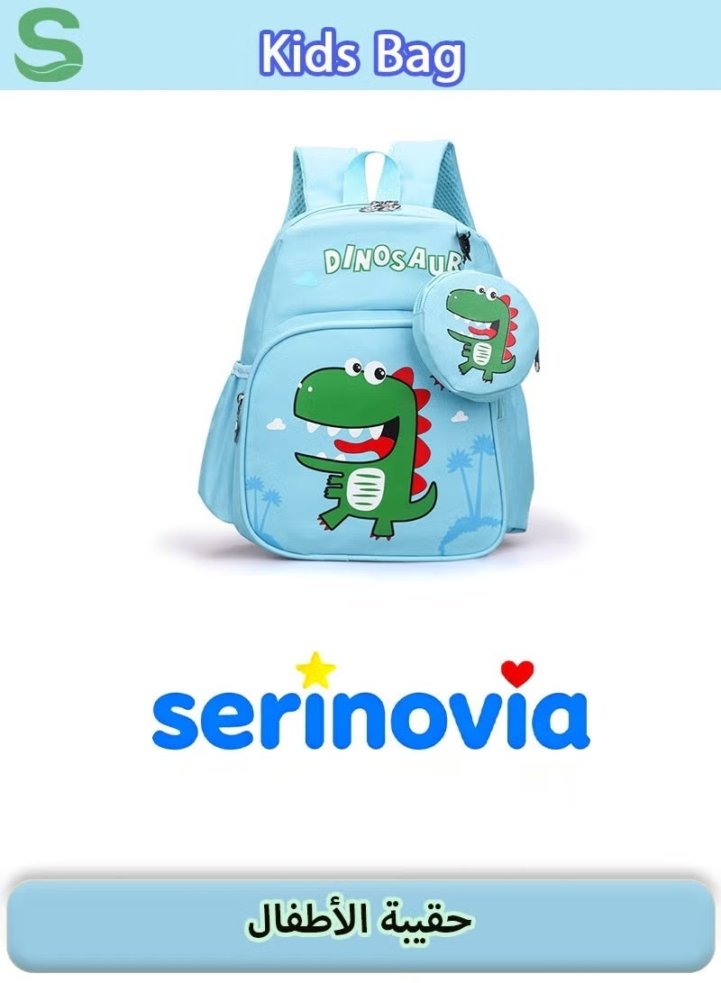 Kids Bag Cute Cartoon Backpack with Coin Purse, Suitable for Primary school student Lightweight Bookbags for Girls Boys (Dinosaur - Light Blue) - Image 5