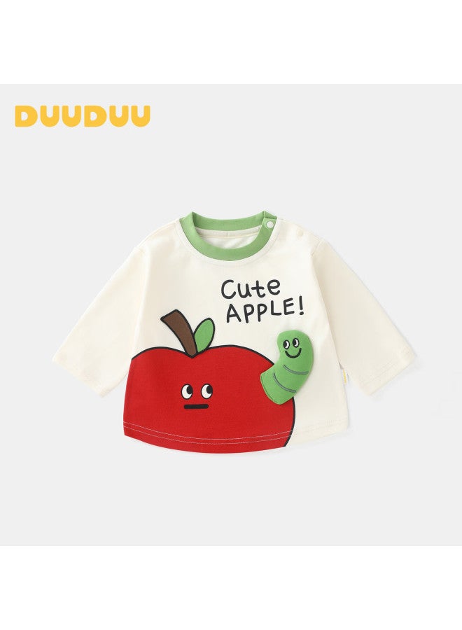 Duuduu Kids Children's Long Sleeve T-shirt Baby Cartoon Base Shirt Toddler Infant Outing T-shirt Inner Wear Little Apple 110 - Image 1