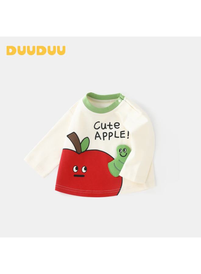 Duuduu Kids Children's Long Sleeve T-shirt Baby Cartoon Base Shirt Toddler Infant Outing T-shirt Inner Wear Little Apple 110 - Image 2