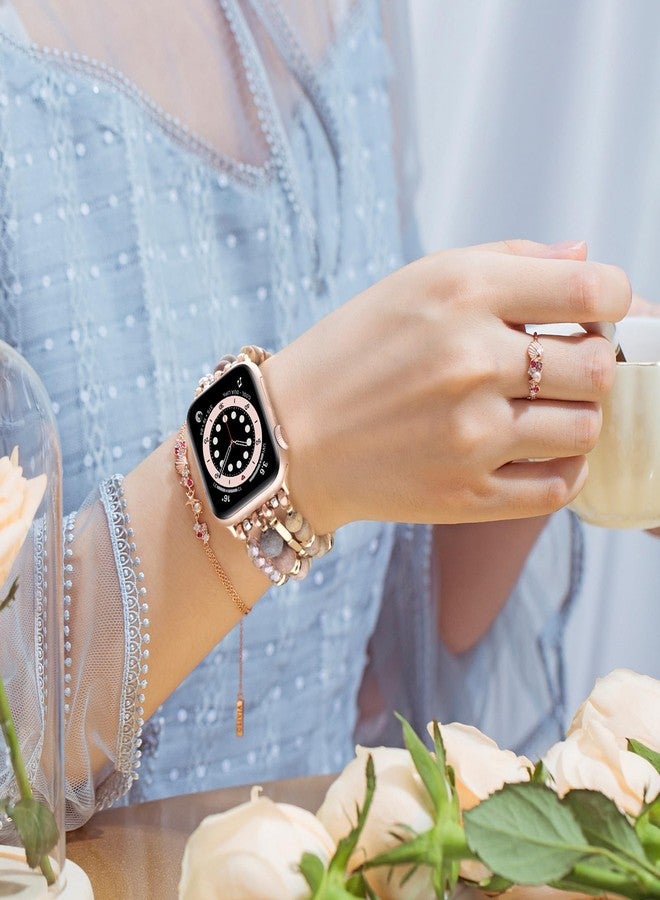 VISOOM Beaded Boho Bracelet Compatible for Apple Watch Band 40mm/38mm/41mm/42mm Iwatch Series 11 10 9 8 7 SE Series 6/5/4 Women Fashion Cute Handmade Crystal Beads Watch Strap for iPhone Bands 3/2/1 - Image 3