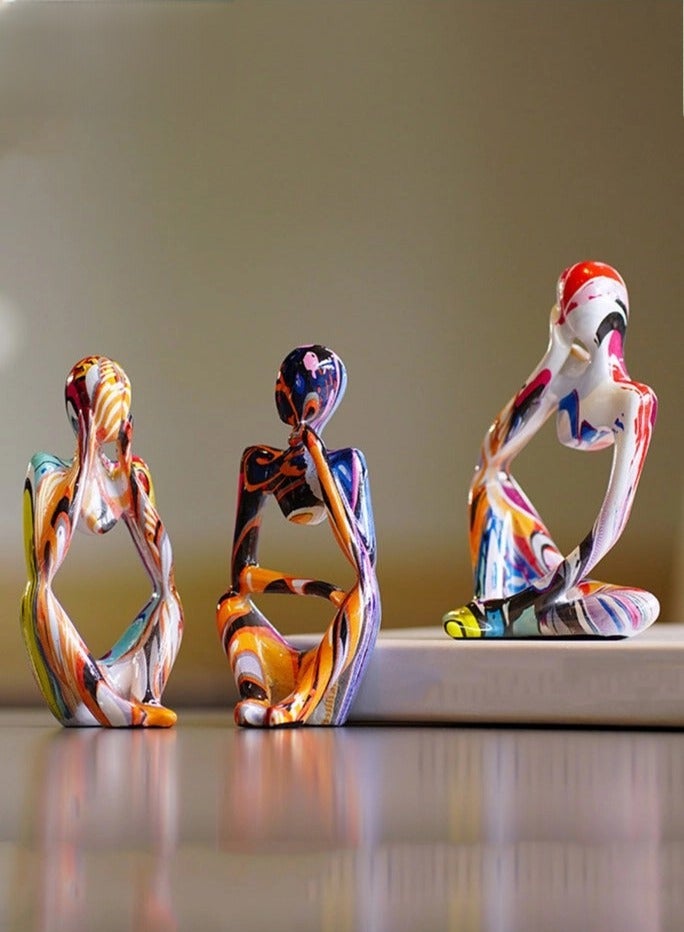 Captaintech 3Pcs Thinker Statue Sculptures Office Decor Small Shelf Decor Bookshelf Decor TV Stand Decor Resin Collectible Figurines Home Decorations for Living Room (Colorful Graffiti Statue Sculpture) - Image 1