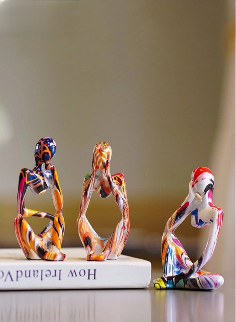 Captaintech 3Pcs Thinker Statue Sculptures Office Decor Small Shelf Decor Bookshelf Decor TV Stand Decor Resin Collectible Figurines Home Decorations for Living Room (Colorful Graffiti Statue Sculpture) - Image 2