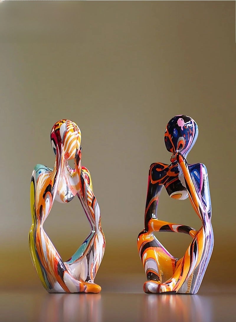 Captaintech 3Pcs Thinker Statue Sculptures Office Decor Small Shelf Decor Bookshelf Decor TV Stand Decor Resin Collectible Figurines Home Decorations for Living Room (Colorful Graffiti Statue Sculpture) - Image 3