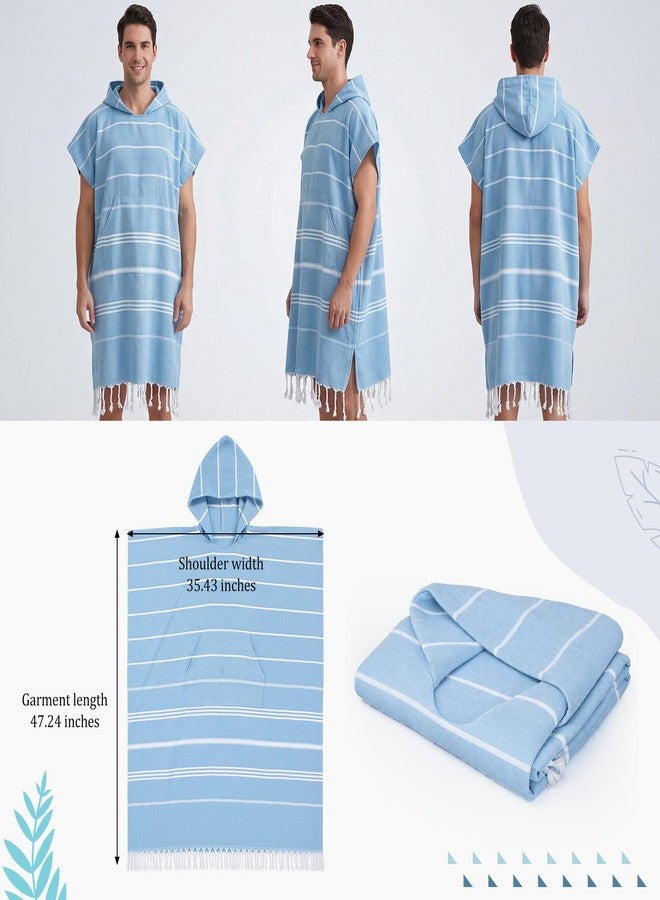 Twistover 1 Pcs Large Turkish Cotton Towel Poncho Surf Poncho 47 x 71 Inch Hooded Changing Towels Wearable Beach Towel Swim Robe with Pocket for Adult Men Women Beach Pool (Blue) - Image 3