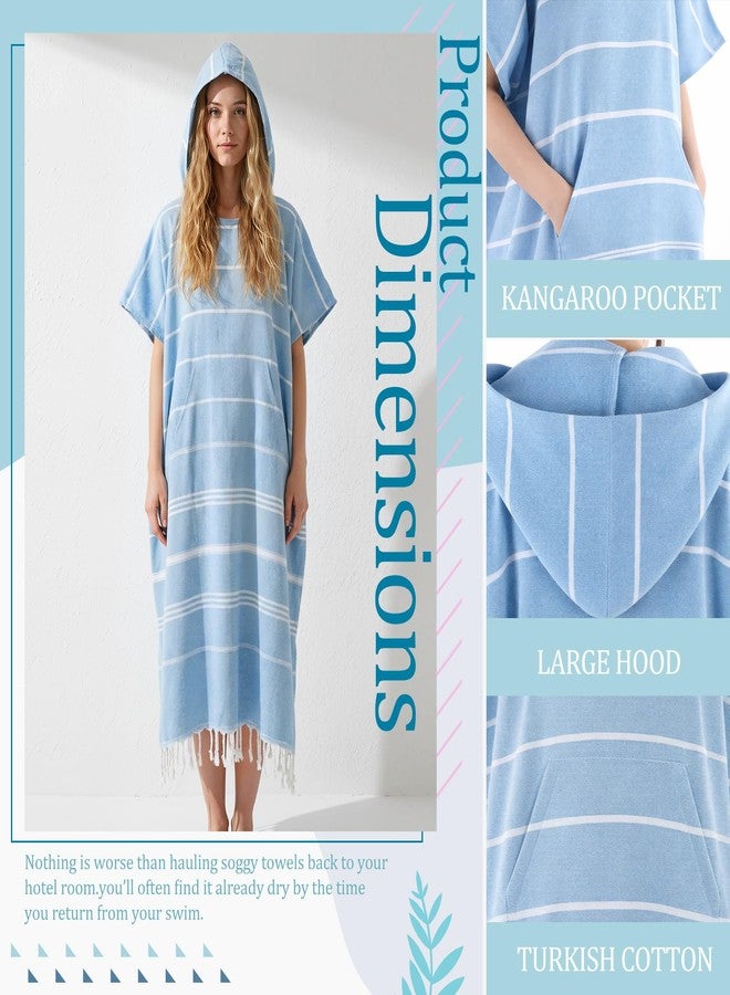 Twistover 1 Pcs Large Turkish Cotton Towel Poncho Surf Poncho 47 x 71 Inch Hooded Changing Towels Wearable Beach Towel Swim Robe with Pocket for Adult Men Women Beach Pool (Blue) - Image 5