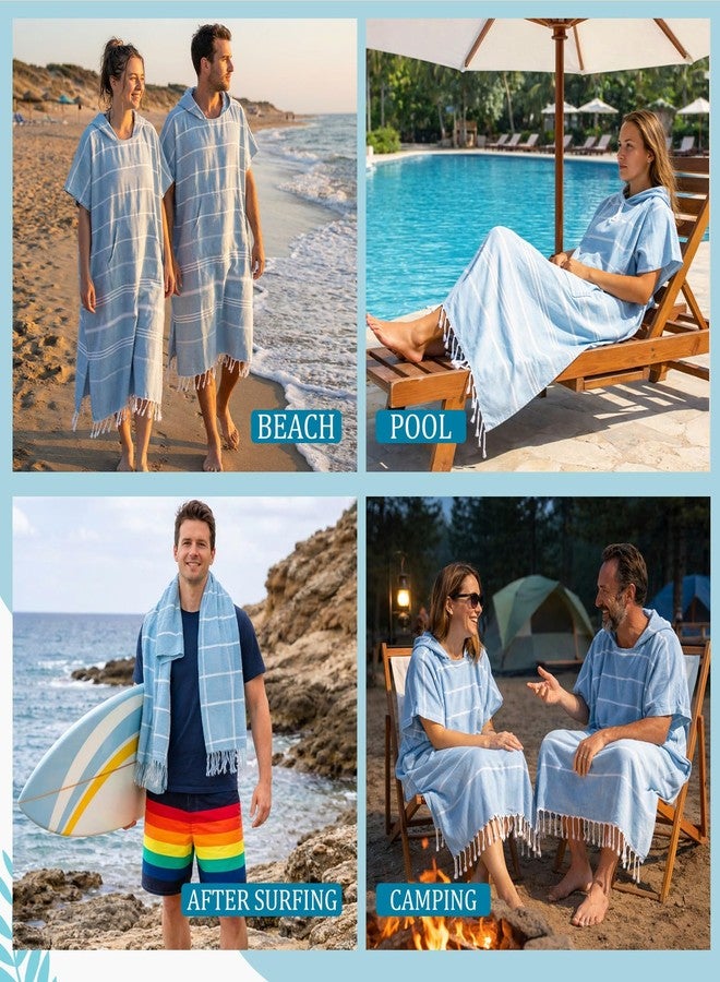 Twistover 1 Pcs Large Turkish Cotton Towel Poncho Surf Poncho 47 x 71 Inch Hooded Changing Towels Wearable Beach Towel Swim Robe with Pocket for Adult Men Women Beach Pool (Blue) - Image 4