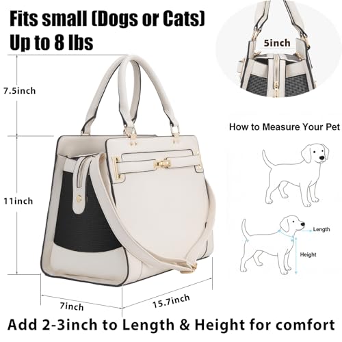 Minsong Fashion Pet Carrier Dog Cat Carrier Purse Soft-Sided Leather Handbag Pet Tote Bag for Small Dogs Puppy and Cats TSA Airline Approved (Beige) - Image 2