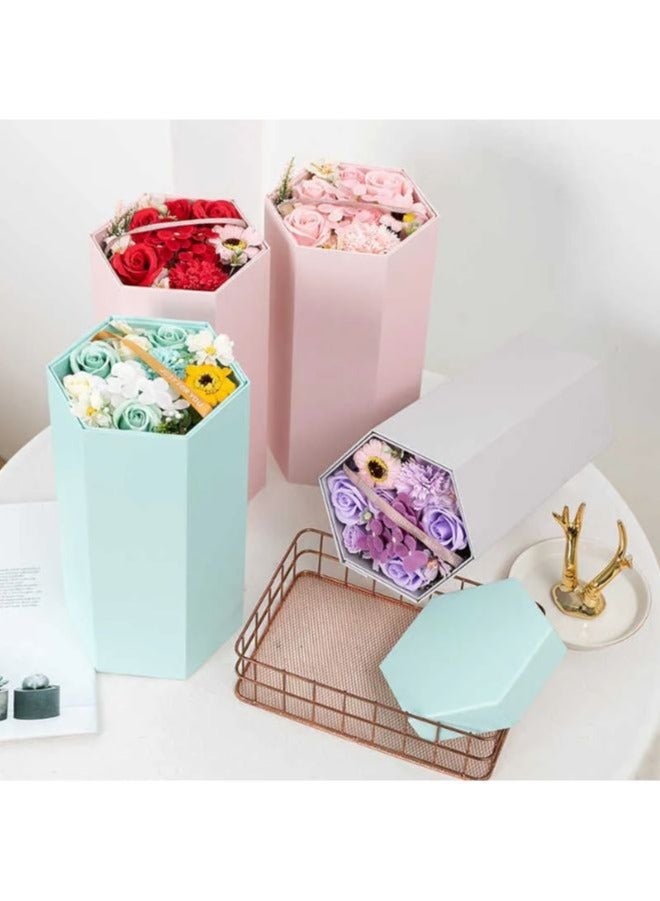 Hexagon Shape Surprise Flower Gift Box, 3 Tier, Gift for anniversary, wedding and Valentine's Day (Pink) - Image 2