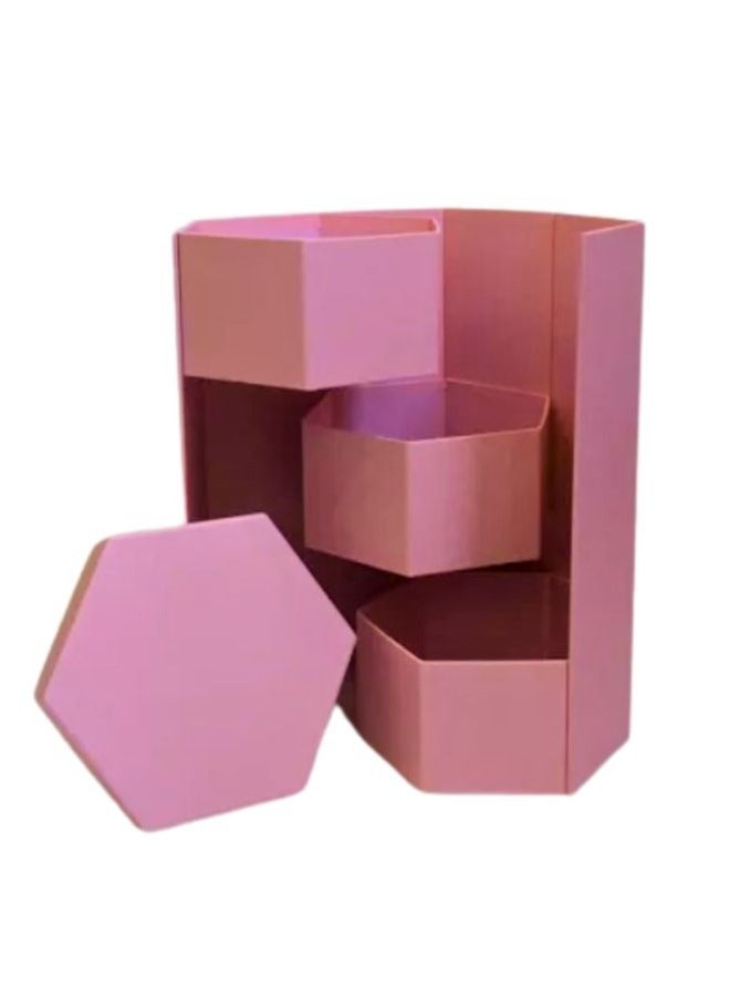 Hexagon Shape Surprise Flower Gift Box, 3 Tier, Gift for anniversary, wedding and Valentine's Day (Pink) - Image 3