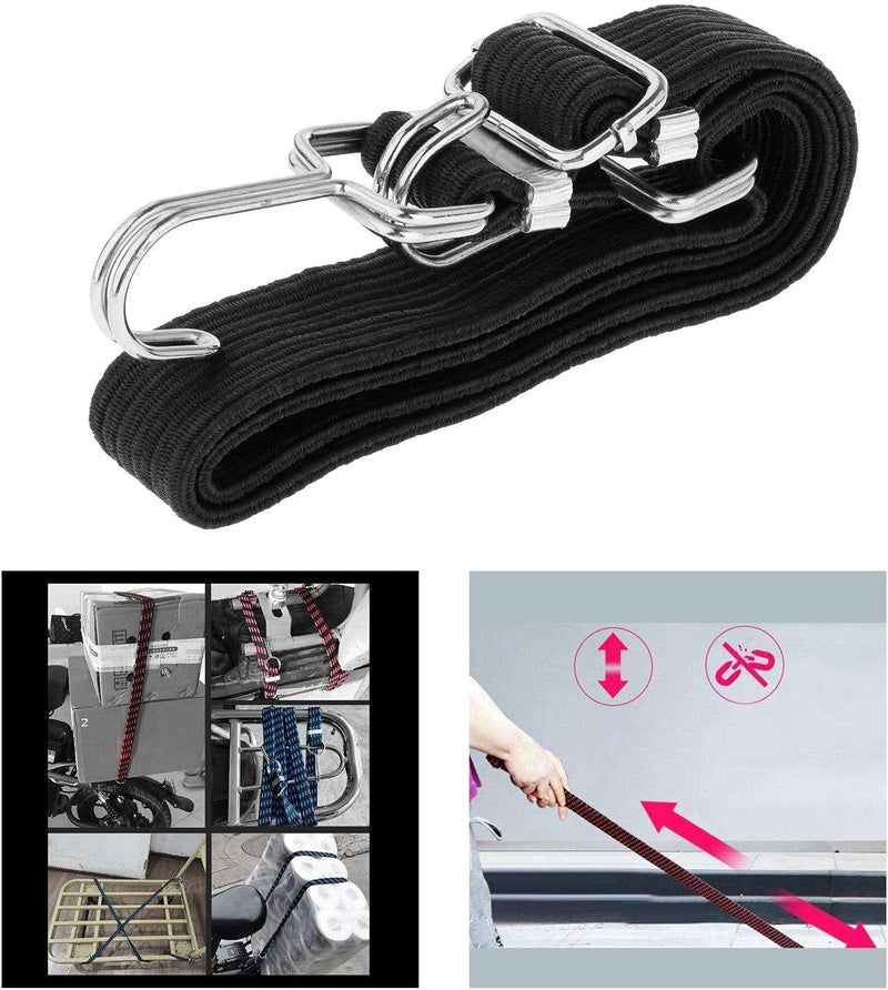 كلاراكو حبال مطاطية مسطحة قابلة للتعديل مع خطافات، أحزمة لاتكس فاخرة شديدة التحمل مع خطافات، أبازيم قابلة للتعديل، حبل مطاطي أسود للأمتعة بطول متر واحد - Image 4