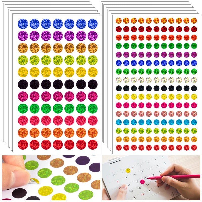 5060 PCS Small Shiny Dot Colored Stickers 14 and 12 Tiny Glitter Round Stickers Mini Sparkle Laser Circle Stickers for Kids Teachers Student Classroom Office16 Colors
