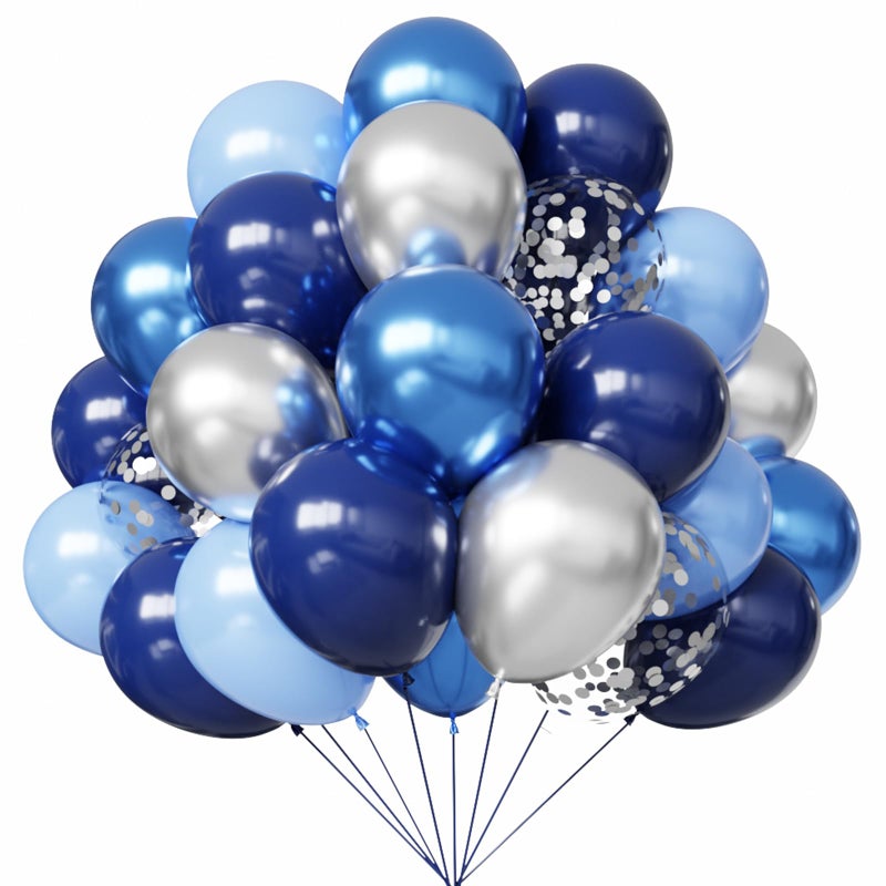 YMSZ Blue and Silver Balloons, 67pcs 12 Inch Navy Blue Balloon Metallic Silver Confetti Balloons for Birthday, Graduation, Baby Shower Party Decorations - Image 1