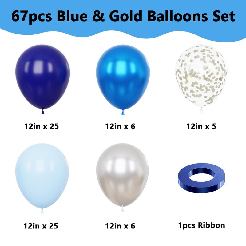 YMSZ Blue and Silver Balloons, 67pcs 12 Inch Navy Blue Balloon Metallic Silver Confetti Balloons for Birthday, Graduation, Baby Shower Party Decorations - Image 2