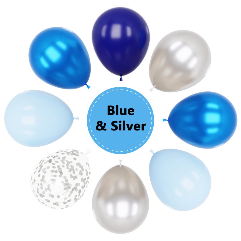 YMSZ Blue and Silver Balloons, 67pcs 12 Inch Navy Blue Balloon Metallic Silver Confetti Balloons for Birthday, Graduation, Baby Shower Party Decorations - Image 3