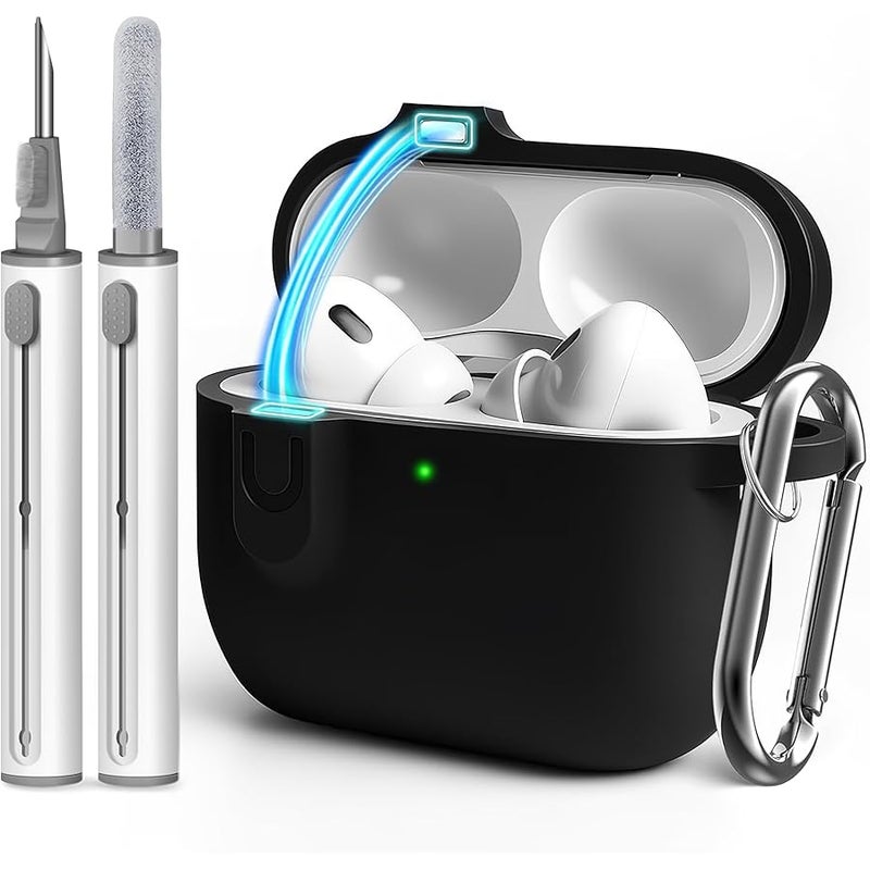 Woyinger Compatible with AirPod Pro 3 Case Cover with Cleaner Kit, Soft Silicone Cover for AirPods Pro 3rd Generation Comes with Magnetic Lid Lock & Horse Pendant for Women/Men,Magnetic Black - Image 1