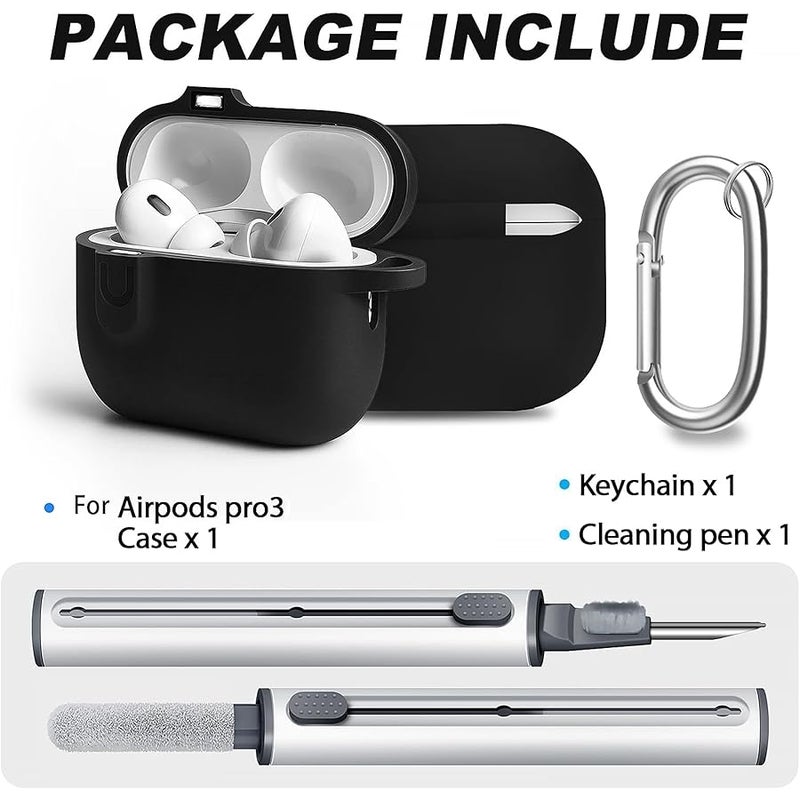Woyinger Compatible with AirPod Pro 3 Case Cover with Cleaner Kit, Soft Silicone Cover for AirPods Pro 3rd Generation Comes with Magnetic Lid Lock & Horse Pendant for Women/Men,Magnetic Black - Image 2