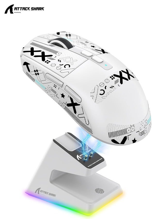 Attack Shark X6 49g Superlight Wireless Gaming Mouse with Magnetic RGB Charging Base, Ultralight Mice PixArt PAW3395 Sensor, 26000DPI, BT/2.4G Wireless/Wired Mouse, 200Hrs Battery for Win/Mac-(White+Sticker) - Image 2