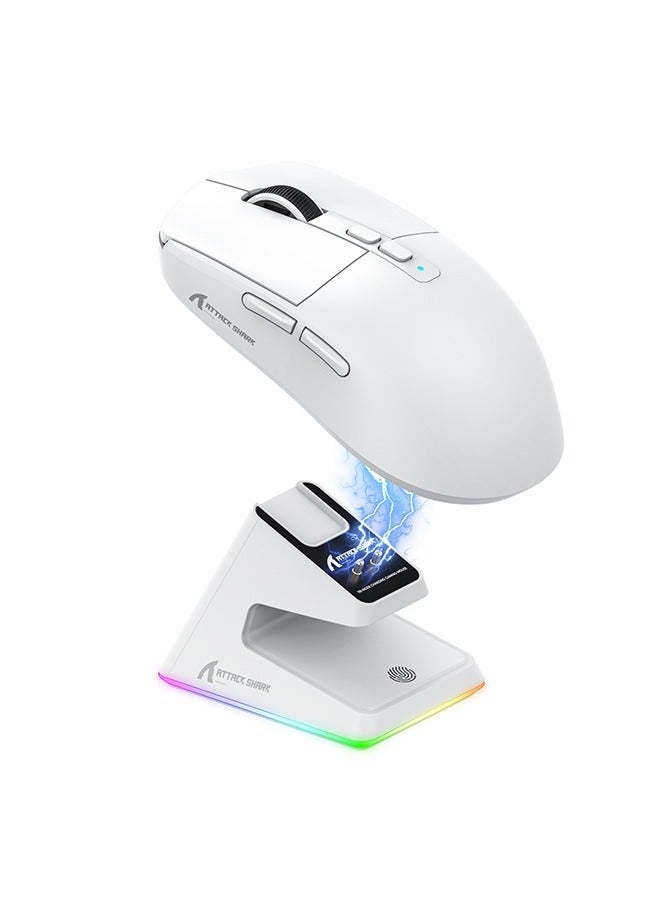 Attack Shark X6 49g Superlight Wireless Gaming Mouse with Magnetic RGB Charging Base, Ultralight Mice PixArt PAW3395 Sensor, 26000DPI, BT/2.4G Wireless/Wired Mouse, 200Hrs Battery for Win/Mac-(White+Sticker) - Image 1