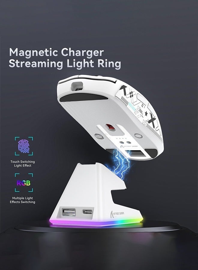 Attack Shark X6 49g Superlight Wireless Gaming Mouse with Magnetic RGB Charging Base, Ultralight Mice PixArt PAW3395 Sensor, 26000DPI, BT/2.4G Wireless/Wired Mouse, 200Hrs Battery for Win/Mac-(White+Sticker) - Image 4