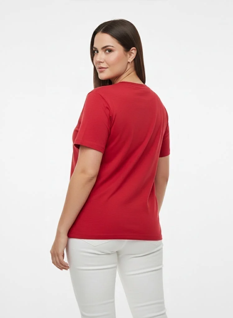 لعب البولو تيشيرت نسائي برسومات - أحمر