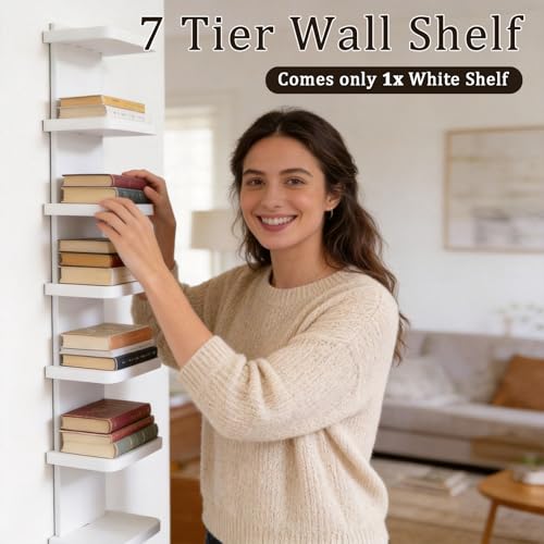 GHYKL Versatile 7 Tier Wall Shelf Unit, Floating Shelves for Wall (Round Corner), Vertical Lack Wall Shelf for Bedroom, Vanity, Living Room, Home Decor Makeup Organizer Display, White - Image 3
