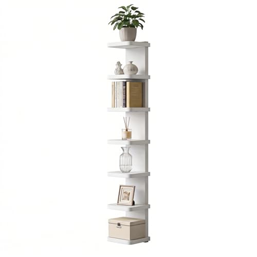 GHYKL Versatile 7 Tier Wall Shelf Unit, Floating Shelves for Wall (Round Corner), Vertical Lack Wall Shelf for Bedroom, Vanity, Living Room, Home Decor Makeup Organizer Display, White - Image 1