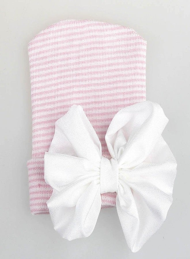 Adeimoo Newborn Baby Hospital Hat Infant Cap with Big Bow Soft Cute Knot Nursery Beanie, 3 Pack C, 0-3 Months - Image 5